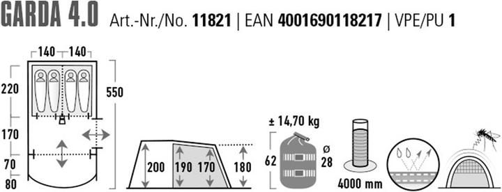 Productafbeelding High Peak Garda 4.0 (Tunnel tent, 14.70 kg, 4 personen)