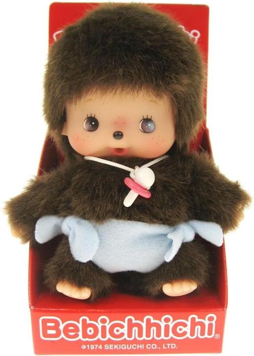 Produktbild Monchhichi Sekiguchi 235370 Original Bebichhichi Junge, aus braunem Plüsch, mit blauer Windel, ca. 15 cm (20 cm)