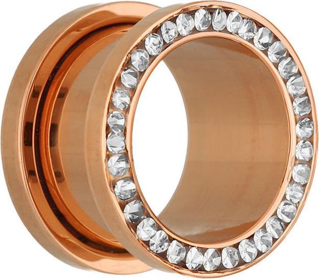 Star Piercing Flesh Tunnel rosegold mit Kristall silber (Chirurgenstahl 316L)