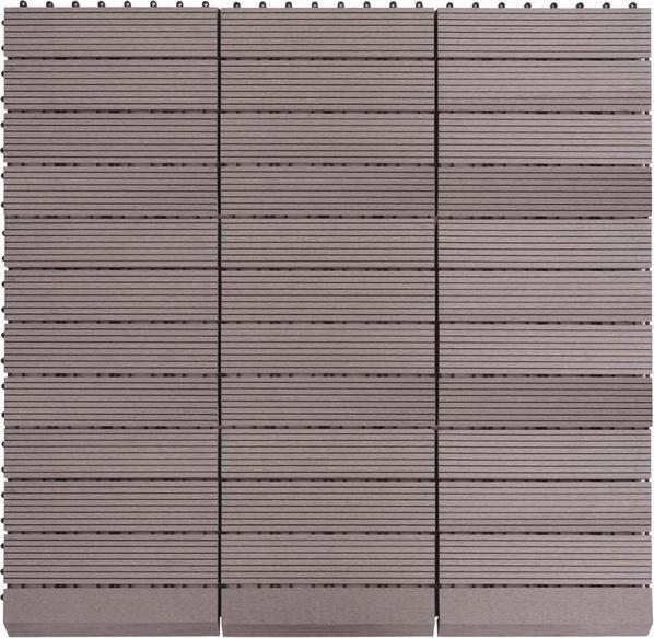 Immagine prodotto Swisshandel24 Piastrella WPC per pavimento Rodano + bordo, aspetto legno balcone/terrazzo, 11x ogni 30x30cm = 1mq (11 x, 30 x 30 cm)