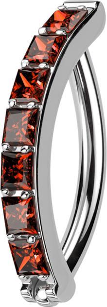 Produktbild Star Piercing Micro Segmentring klappbar silber Schild eine Reihe quadratische Kristalle rot (Titan G23)