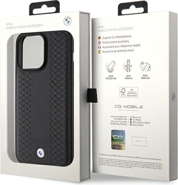 Image du produit BMW BMHCP15X22RFGK iPhone 15 Pro Max 6.7" czarny/black Motif en cuir Diamond (Apple iPhone 15 Pro Max)