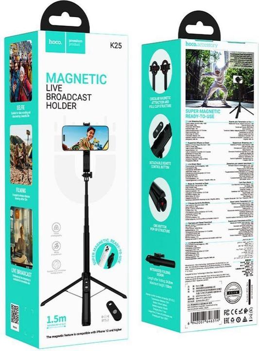 Produktbild Hoco Other magnetic selfie stick with wireless remote control tripod K25 black