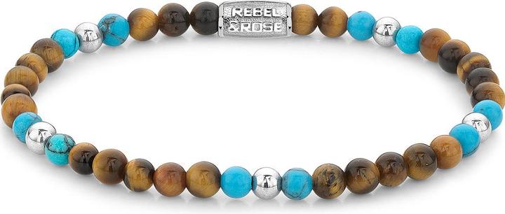 Actual product image Rebel & Rose Bracelet Mix Tiger Turquoise RR-40109-S-M Ladies (17.50 cm, Tiger's eye, Stainless steel, Turquoise)