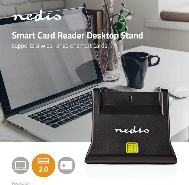 Actual product image Nedis RDRU2SM3BK Smart Card Reader, Black, USB 2.0 (USB 2.0)