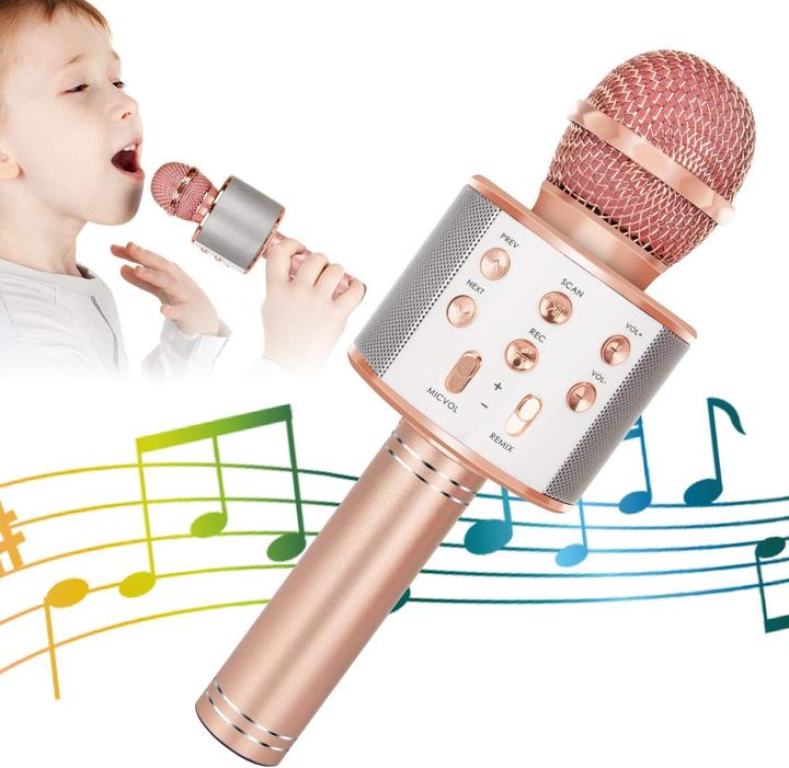 Immagine prodotto Esmée Microfono per karaoke con Bluetooth, AUX e altoparlante - oro rosa (iOS/Android)
