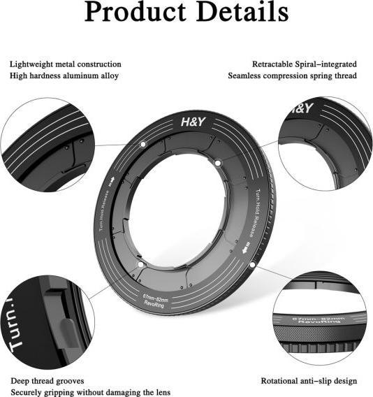 Image du produit H&Y Adaptateur de filtre REVORING 52-72mm pour filtre 77mm (Support de filtre obectif, 77 mm)
