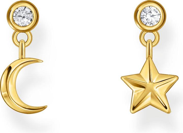 Thomas Sabo Ohrstecker mit Mond- und Stern-Anhänger und weissen Steinen vergoldet (925er Silber)