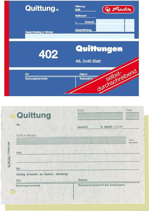 Etichetta energetica Herlitz Libro dei moduli "Ricevuta 402", DIN A6, 2 x 40 fogli (80 x)
