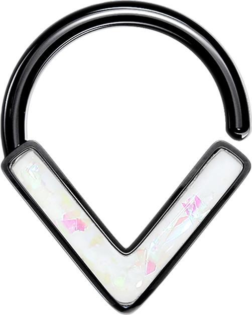 Star Piercing Micro Piercing Ring schwarz Winkel mit Opal weiss (Chirurgenstahl 316L, ohne Messing)