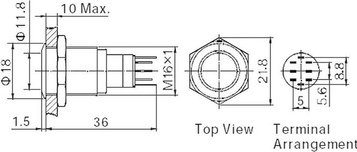 Actual product image Tru Components 701909 LAS2GQH-11E/R/12V/N/P Vandalismusgeschützter Drucktaster 2