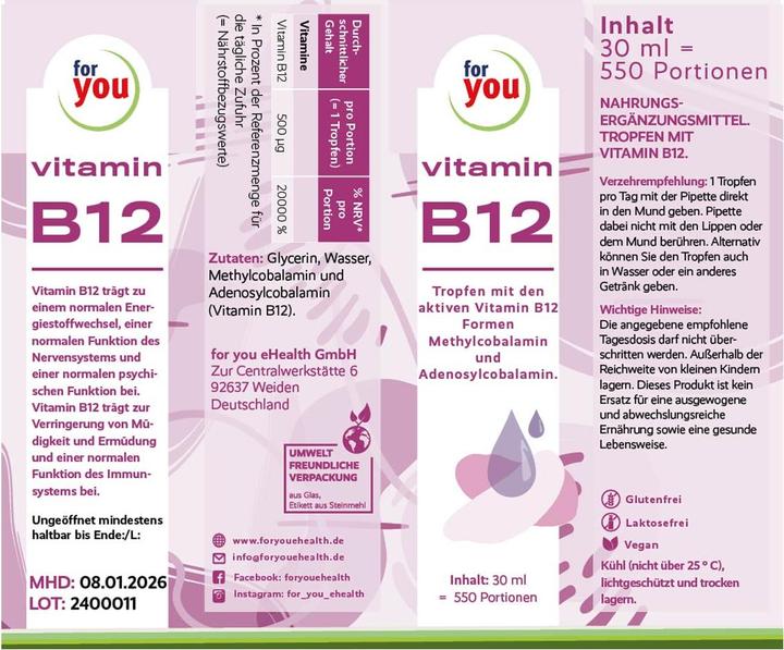 Actual product image For You Vitamin B12 liquid (1 Piece, Liquid)