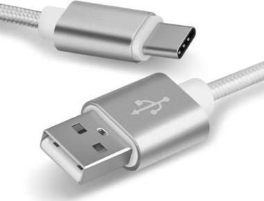 Produktbild Hermex Anki Type-C 3.1 USB Metall Ladekabel Stoff Datenkabel 2.4A 1m SILBER (1 m, USB 3.1)