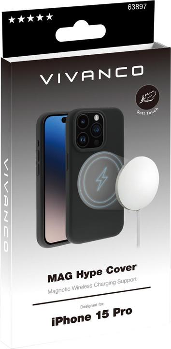 Immagine prodotto Vivanco MAG HYPE Cover per iPhone 15 Pro, nera, supporto MagSafe (Apple iPhone 15 Pro)