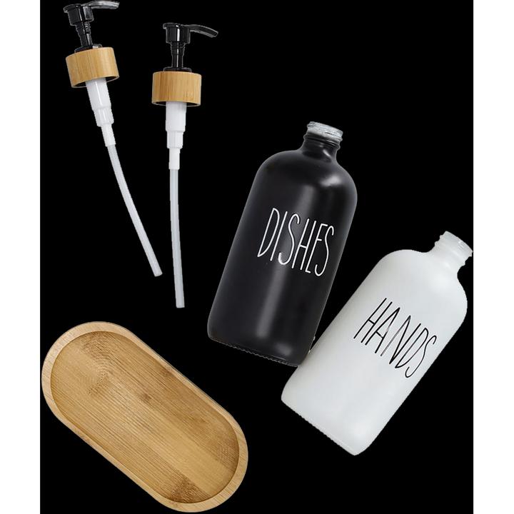 Actual product image Zeller Present Soap dispenser set, 3-piece, glass/bamboo