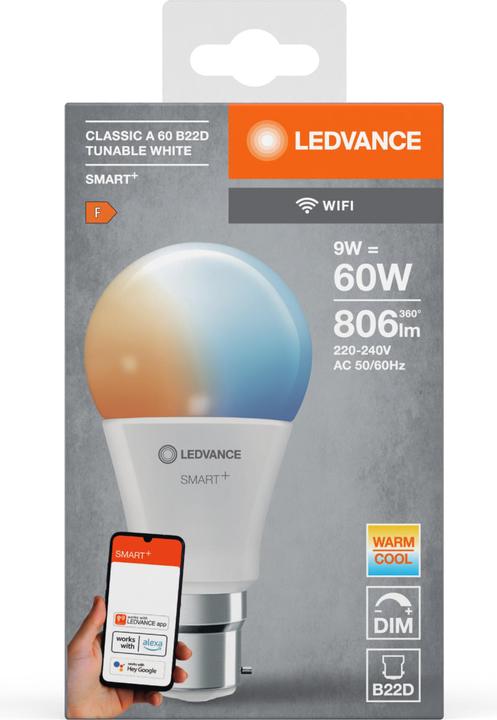 Actual product image Ledvance Smart+ Wifi Classic (B22d, 9 W, 806 lm, 1 x, F)