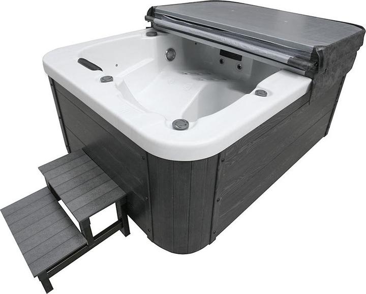 Home Deluxe WHITE PEARL outdoor whirlpool, 27 massage jets, lighting, steps and thermal cover, 3 persons