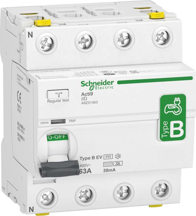 Actual product image Schneider Electric RCD IID 4P 63A 30mA TYPE B-EV (A9Z51463)