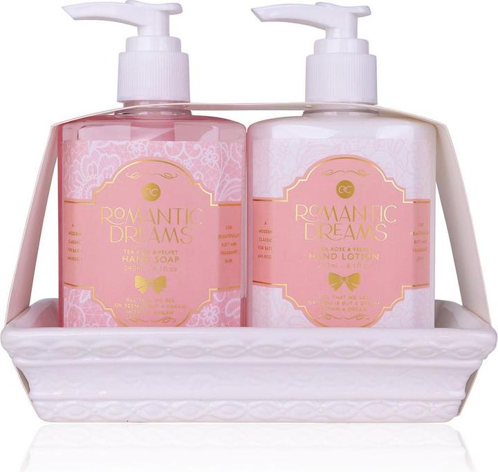 Accentra Handpflegeset ROMANTIC DREAMS auf Keramiktray, inkl. 240ml Handseife und 240ml Handlotion in Pumpspe (Haarpflege set)