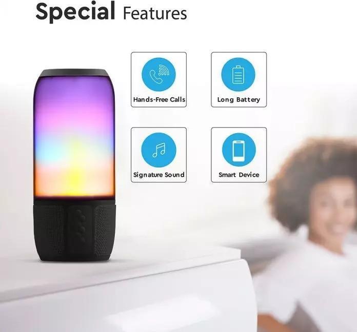 Image du produit V-TAC Haut-parleur Bluetooth 6W avec lumières LED, noir, slot USB et TF, DC : 5V (3 h, Fonctionnement sur piles)