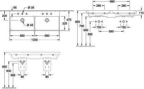 Produktbild Villeroy & Boch V&B Schrank-Doppelwaschtisch AVENTO 1200x470x160mm, mit ÜL we Alpin (470 mm, 1200 mm)