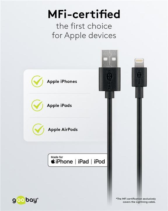 Actual product image Goobay USB A Charger Slim with Apple Lightning Cable (5 W)