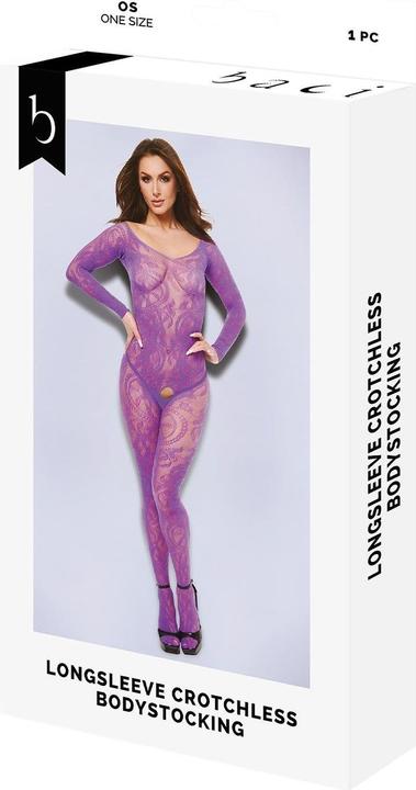 Actual product image Baci XGEN Longsleeve Crotchless Bodystocking - Purple (One Size UK 2-14) - Provocative and Seductive Crot (One size)