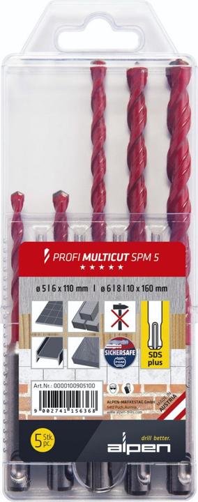 Alpen Carbide multi-purpose drill bit set (5 mm, 6 mm, 8 mm, 10 mm)