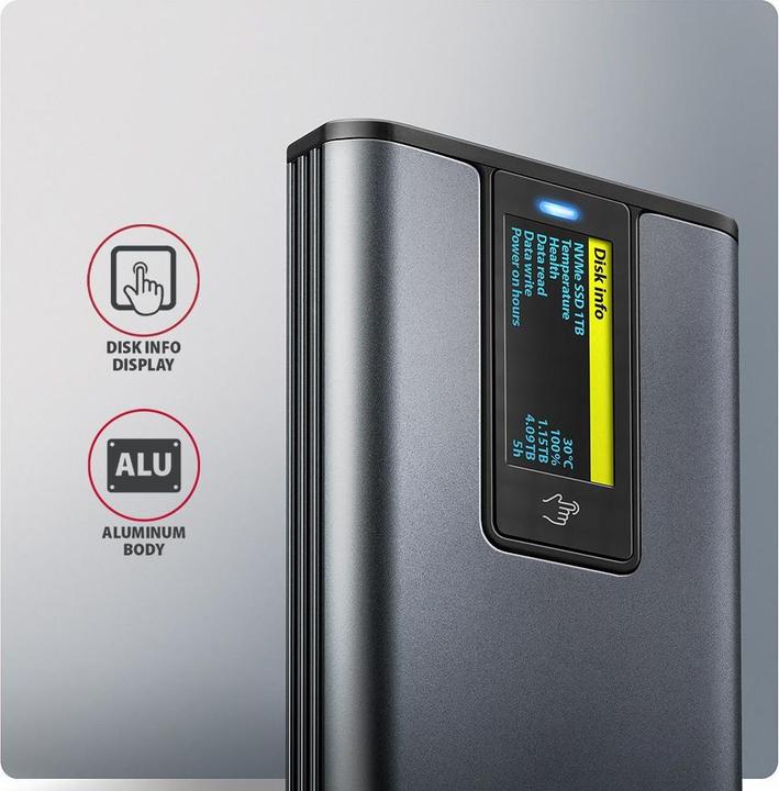 Actual product image Axagon Boitier externe USB-C 3.2 EEM2-SD2 - S-ATA/NVMe M.2 Type 2280 (Noir) (M.2 2280)