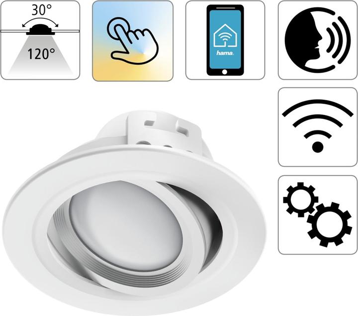 Produktbild Hama WLAN LED-Einbauspot, 5W, per Sprache/App steuern, verstellbar, Weiss (380 lm)