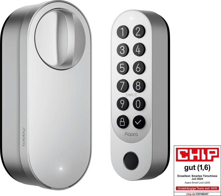 Aqara Smart Lock U200 Argento, EL-D02E (Impronta, Combinazione numerica elettronica, Bluetooth, Chiave, Scheda chiave, Smartphone)