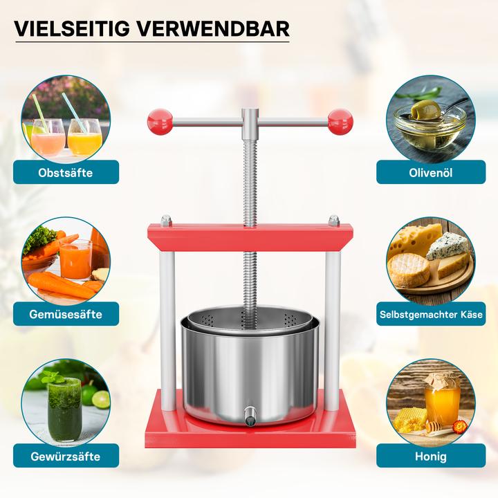 Actual product image Wiltec Fruit press Wine press steel 6 l stainless steel basket Fruit press Berry press