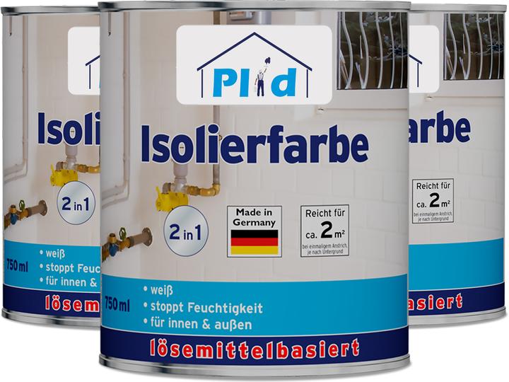 Plid Insulating paint 2.25L white for approx. 6m² /basement paint nicotine paint opaque white wall paint (White, 2.25 l)