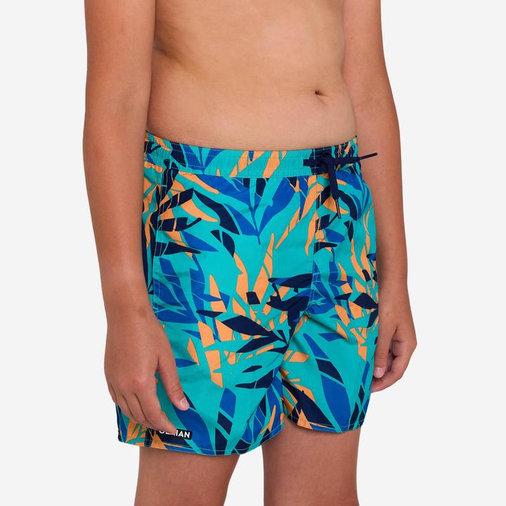 Immagine prodotto Olaian Boardshorts Surfen Jungen mit Taschen 100 Shadow Palm türkis (12, 13, 14)