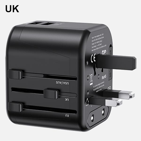 Produktbild Usams Ład. siec. 2xUSB T55 12W adapter 4w1 US/AU/EU/UK czarny/black CC173TC01 (US-CC173) Univesal Tr