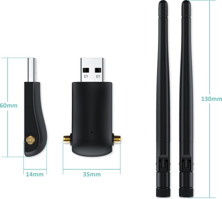 Actual product image Aplic WLAN stick, WIFI dongle USB 3.0, 1200 MBit/s dual band 2.4 + 5 Ghz external antennas (USB)