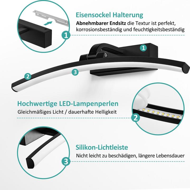 Image du produit Emke Applique pour miroir, lampe de salle de bain, 180° rotative, 4000K, 40cm, noir
