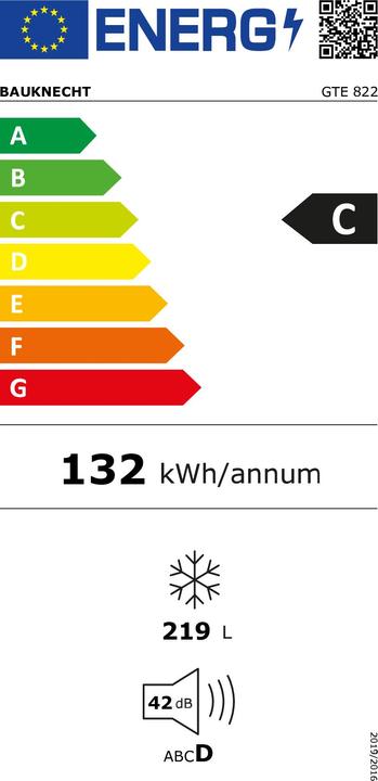 Energy Label Bauknecht GTE 822 diepvriezer Borst Vrijstaand 219 l C Wit (Stand-alone, 219 l)