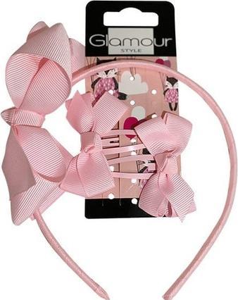 Glamour Set Kids Back To School Headband + Cufflinks With Bow 2Pcs. Pink (2 Stk.)