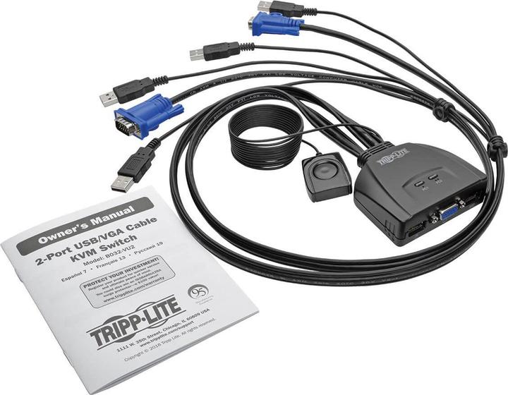 Eaton TRIPPLITE 2-Port USB/VGA Cable KVM Switch with Cables and USB Peripheral Sharing