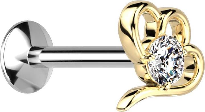 Star Piercing Micro Threadless UFO Labret silber hohles Herz vergoldet Kristall silber (Chirurgenstahl 316L, Messing)