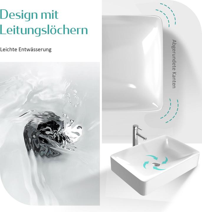 Immagine prodotto Emke Lavabo da appoggio Lavabo piccolo Lavabo rettangolare Lavabo a mano, Lavabo rettangolare (395 mm, 595 mm)