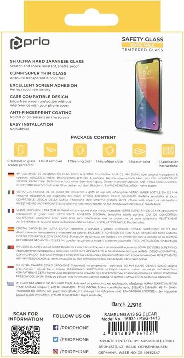 Produktbild prio 10x Panzerglas Schutzfolie für Samsung A13 5G klar (10 Stück, Samsung Galaxy A13 5G)