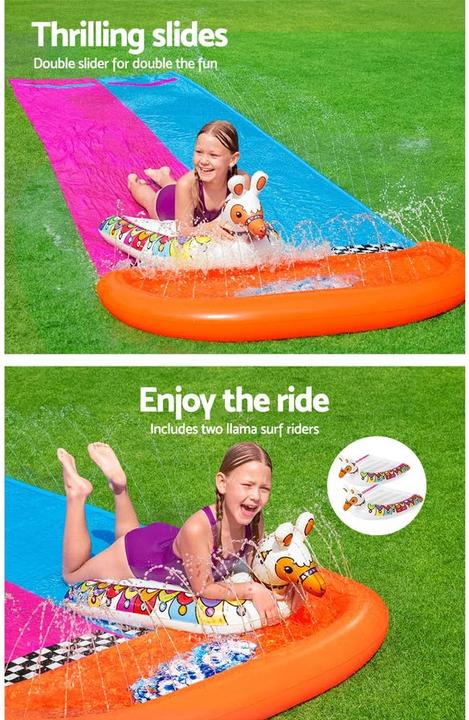 Produktbild Bestway 2er-Wasserrutsche mit aufblasbaren Lama-Schwimmtieren