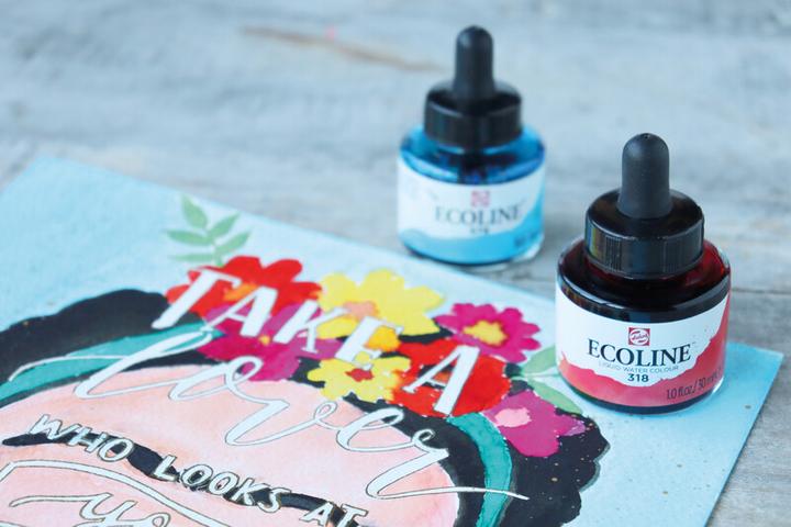 Produktbild Talens Ecoline Set (Magenta, Black, Sky Blue, Zitronengelb, Green, 150 ml)
