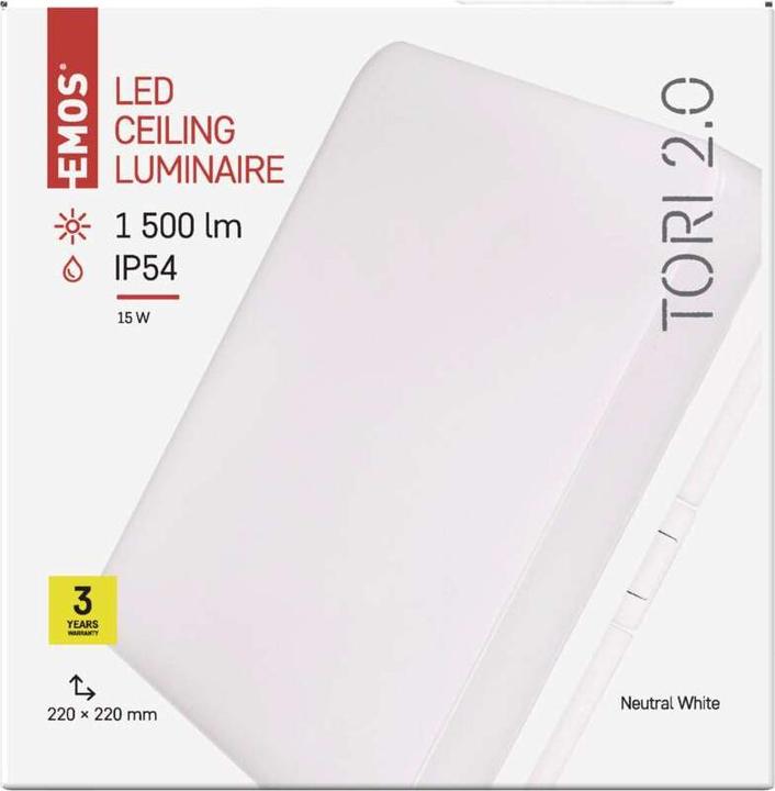Produktbild Emos LED Deckenleuchte TORI, eckig, weiss 15W neutralweiss, IP54 (1500 lm)