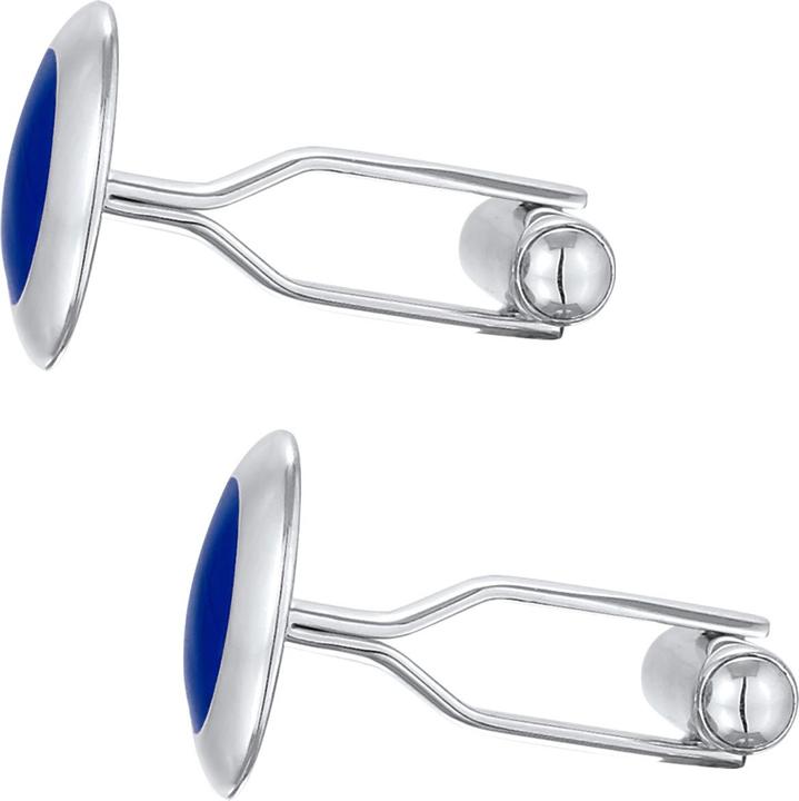 Produktbild Kuzzoi Manschettenknopf Basic Rund Klassik Geo Emaille Blau 925 Silber (925er Sterling Silber, Emaille, Keine Schmuckstein)