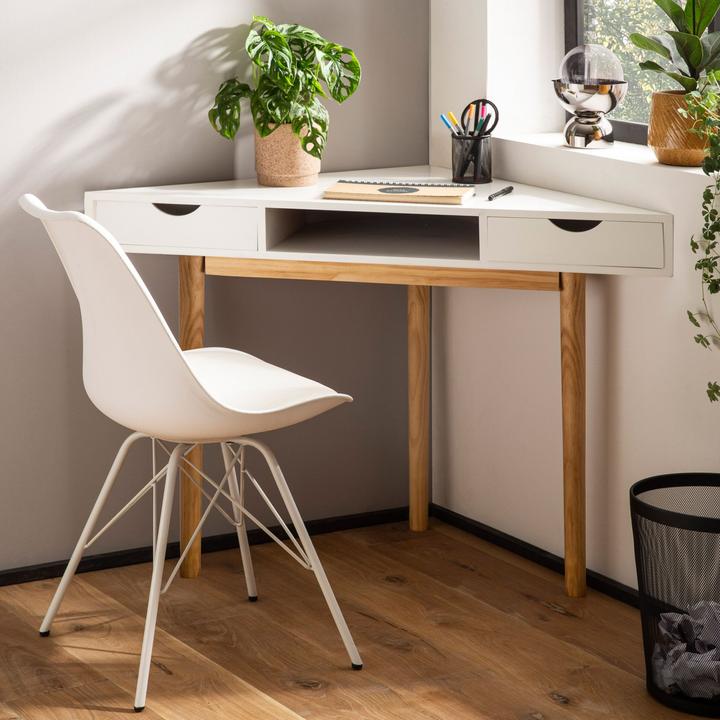 Actual product image FineBuy Eckschreibtisch Schreibtisch 80 cm Weiss Schubladen Tisch Platzsparend (80 x 80 x 78 cm)