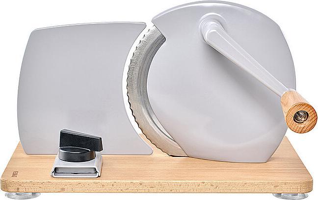 Immagine prodotto Kelomat Affettatrice manuale KM per tutti gli usi con piatto in legno di alta qualità e lama in acciaio inox