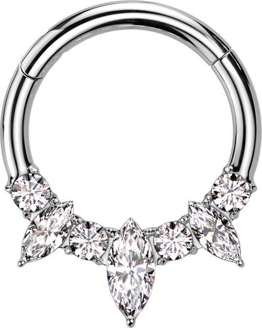 Immagine prodotto Star Piercing Anello micro segmento con cerniera argento due cristalli ovali argento quattro cristalli rotondi (senza ottone, Titanio G23)